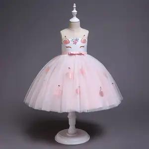 Ivy10396A 新设计万圣节青少年女孩儿童派对礼服粉红色火烈鸟女孩图腾连衣裙