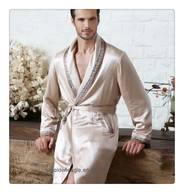 MenのLuxury Silk Long Robe
