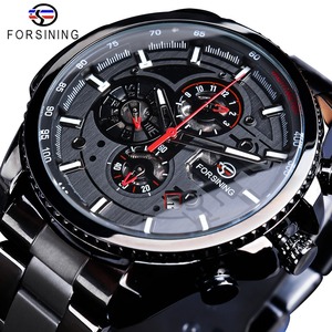 <span class=keywords><strong>Orologio</strong></span> di Lusso di Alta Gamma Forsining con Tre Quadranti e Display Calendario, in Acciaio Inossidabile <span class=keywords><strong>Nero</strong></span>, <span class=keywords><strong>Automatico</strong></span> da Uomo, Moda Sportiva - Product Image 1