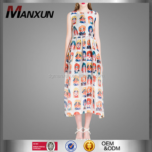 2016 Nuevo Diseño de Europa Retro Retrato de Hilado de la Nieve de Las Mujeres Maxis de Impresión <span class=keywords><strong>Delgado</strong></span> Vestido - Product Image 1