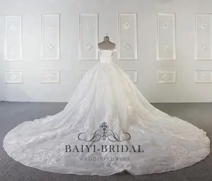 Wholesale luxury off shoulder wedding dresses with long train ball gown