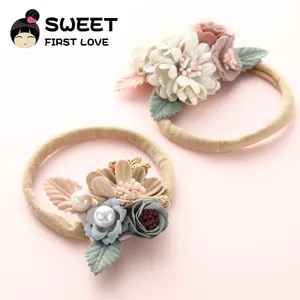 Sevimli moda kombinasyonu çiçek bebek kafa bandı bebek dantel saç kravat bandı
