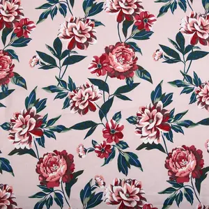 Kain Linen 55% Kustom 45% Viscose Cetak Digital Jacquard Pink Antik Bunga untuk Tekstil Rumah