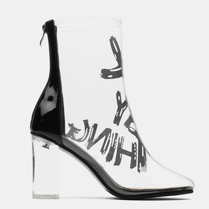 Wetkiss Pasokan Pabrik Murah Wanita Transparan Tinggi Tumit Sepatu Fashion Graffiti PVC Sepatu Wanita Dewasa Semata Kaki