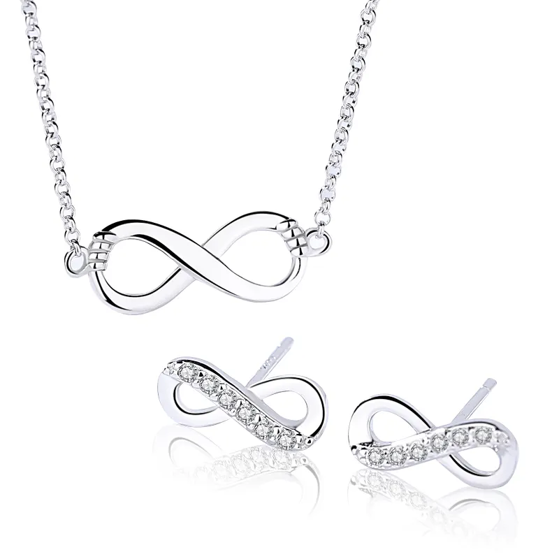 Trend ing Infinity Schmuck Sets Anhänger Zirkon Sterling Silber Infinity Schmuck Sets Ohrringe Halskette