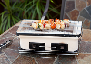 Table à Charbon de Bois Hibachi Kebab <span class=keywords><strong>Grill</strong></span> Mini Style Japonais Céramique pour Arrière-Cour Cuisine Extérieure Acier Blanc Restaurants Rectangle