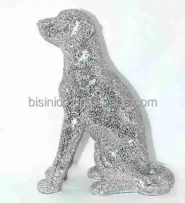 Luxury Design Fashion Silver Shining Crackle Glass Mosaic Frame Animal Dog Decoration