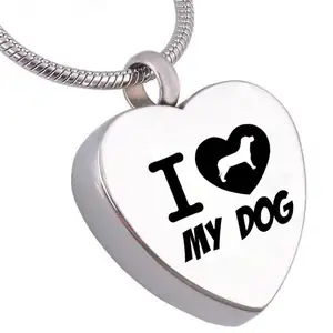 Aşk köpek oyma kremasyon Urn kolye takı kalp anıt Pet insan külleri Keepsake hediyeler madalyon kolye erkekler kadınlar için
