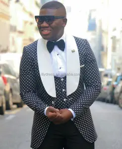 New Arrival 2022 Fashionable Black Dots White Lapel Prom Party Suits Tuxedo Groomsman Suits Slim Fit Wedding Suits For Men