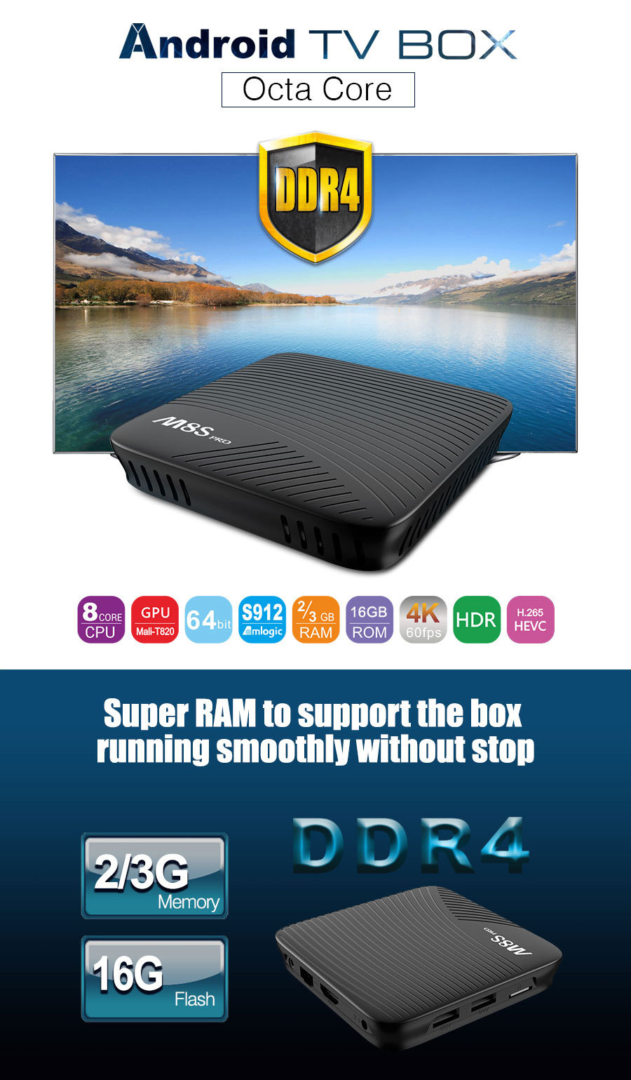 M8s pro android 7.1 smart tv caja Amlogic S912 Octa Core 2 gb ram 16 gb rom m8s pro con bluetooth 4.0