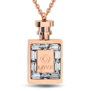 2024 Crystal Bottle Necklace Hear Love Gift Rose Gold Plated Stainless Steel Diamond Necklaces For Women Jewelry