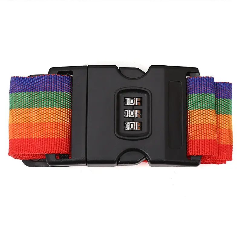 Wholesale Rainbow color Luggage belt with ABS password lock Suitcase packing strap