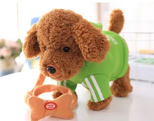 Jouets en peluche pour enfants, peluche synthétique électronique, chien teddy, avec T-shirt, jouets chantants et marche, de chien