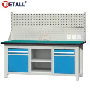 Detall industrial madera banco de trabajo con soporte resistente