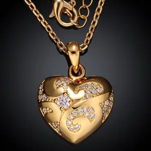 أحدث تصميم الصين sj n003-a النقاءمطلي بالذهب المرأة قلادة القلب مع الشكل الهندسي inlayed 2 الألوان ذات جودة عالية الزركون