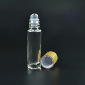 Compte-gouttes pour les yeux bouteilles d'huile essentielle 10ml 15ml bouteilles à rouleaux en verre transparent avec couvercle en bambou
