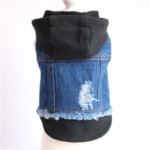 Roupas para cães de estimação, jaqueta <span class=keywords><strong>popular</strong></span> de design, roupas jeans para cães pequenos, primavera, outono e verão, com buracos quebrados