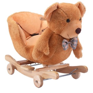 Baby Kids Toy Plush Bear Animal Rocker Rider Toddler Seat木材Rocking Chair w/ Soundホイール