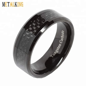 Hzirip — bague de fiançailles en carbure de tungstène pour hommes, anneau noir avec bord biseautés, en Fiber de carbone - Product Image 1