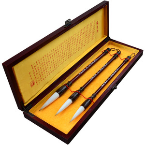Antiquariato di Alta Qualità Calligrafia Cinese 3 pz Pennelli Set Fatti A Mano In Legno Manico del Pennello