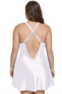 XL-5XL Nuovo Elegante Scollo A V Indumenti Da Notte Sexy Vestito Mini Breve Cielo <span class=keywords><strong>Blu</strong></span> Più Il Formato Raso e Pizzo Chemise Set Con perizoma E31158 - Product Image 6