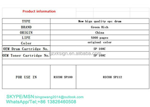 Compatible Vert Riche Sp100 Tambour Opc Pour Ricoh SP112 SP200 DS201 SP202 SP 100C SP 100LA SP 200C - Product Image 5