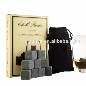 Set di 9 Grigio Bevanda Agghiacciante Pietre [Freddo Rocce] Pietre del Whisky per il Whisky e altre Bevande-in contenitore di regalo con il Velluto Ca