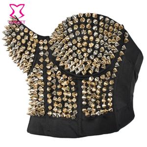 Top Sexy Corzzet con Borchie Argentate Stile Steampunk, Abbigliamento da Festa Rock, Crop Top Metallico con Spikes, Push-up Gotico, Bustier - Product Image 5