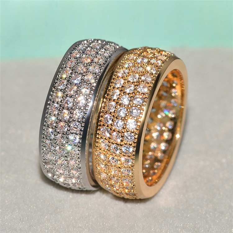Exquisite Cubic Zirkon Ring Halb Kreis Drei Reihe Kristall Kupfer Unisex Finger Ringe für Frauen & Männer