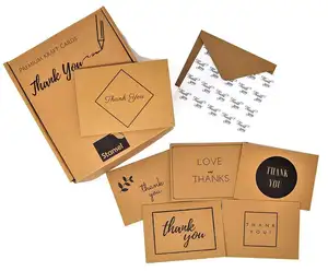 Recycled Customized Kraft thank you cards with envelopes and Stickers printing