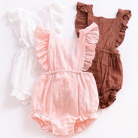 Boutique New Born Bé Gái Rung Ruffle Romper Trống Onesie Bé Quần Áo Dễ Thương Đồng Bằng Bé Linen Bong Bóng Rompers