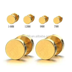 Gold Screw Stud Earrings Men, Stainless Steel Cheater Fake Ear Plugs Gauges Illusion Tunnel