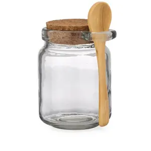 Round shape glass with cork lid and spoon glass bath salt glass jar 250ml