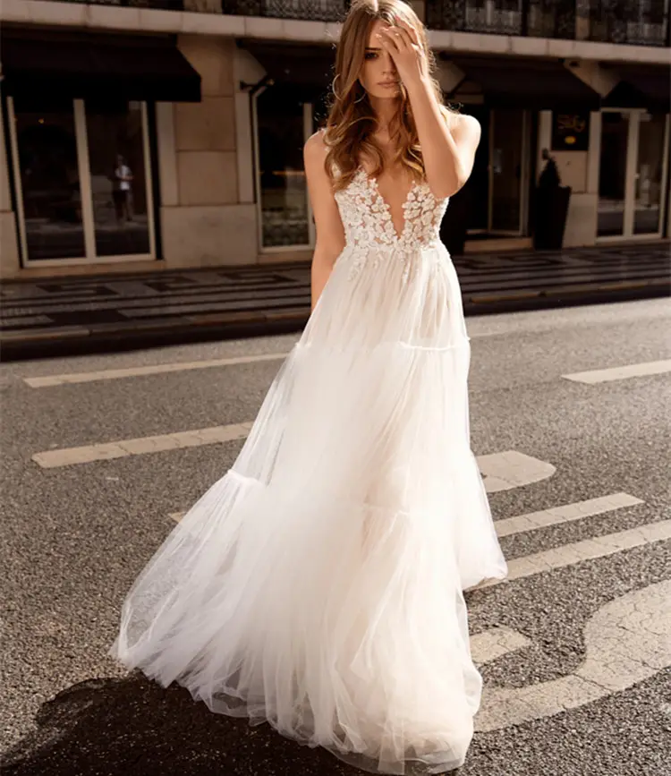 V-Neck Bridal Dresses Brand Vestido De Novio Wedding Dress Bridal Gown Cinderella Wedding Gown Simple Wedding Dresses