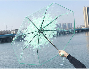 Commercio all'ingrosso carino 3 volte Sakura ombrello trasparente pioggia ragazze chiaro POE fiori pieghevoli Pvc Sakura ombrello trasparente - Product Image 1