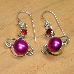 Best Quality Round Shape <b>Garnet</b> Pearl 925 Sterling Silver Handmade Designer <b>Earrings</b> Fine Jewelry - Product Image 1