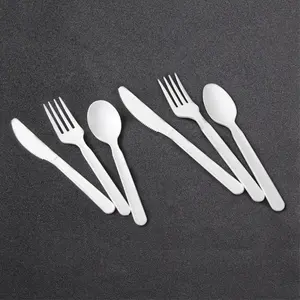 Biodegradable CPLA cutlery combo set 3 in 1 spoon fork and knife packed in PLA bag