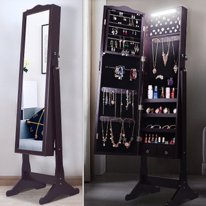 Aangepaste Slaapkamer Decoratieve <span class=keywords><strong>Floor</strong></span> Led Staande Spiegel Wielen Houten Ingelijst Full Body Spiegel Met Make Kabinet