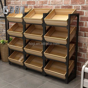 Estante de exhibición de frutas y verduras de madera de Metal ajustable de alta resistencia de nuevo estilo, estante de doble cara para supermercados, suministro OEM