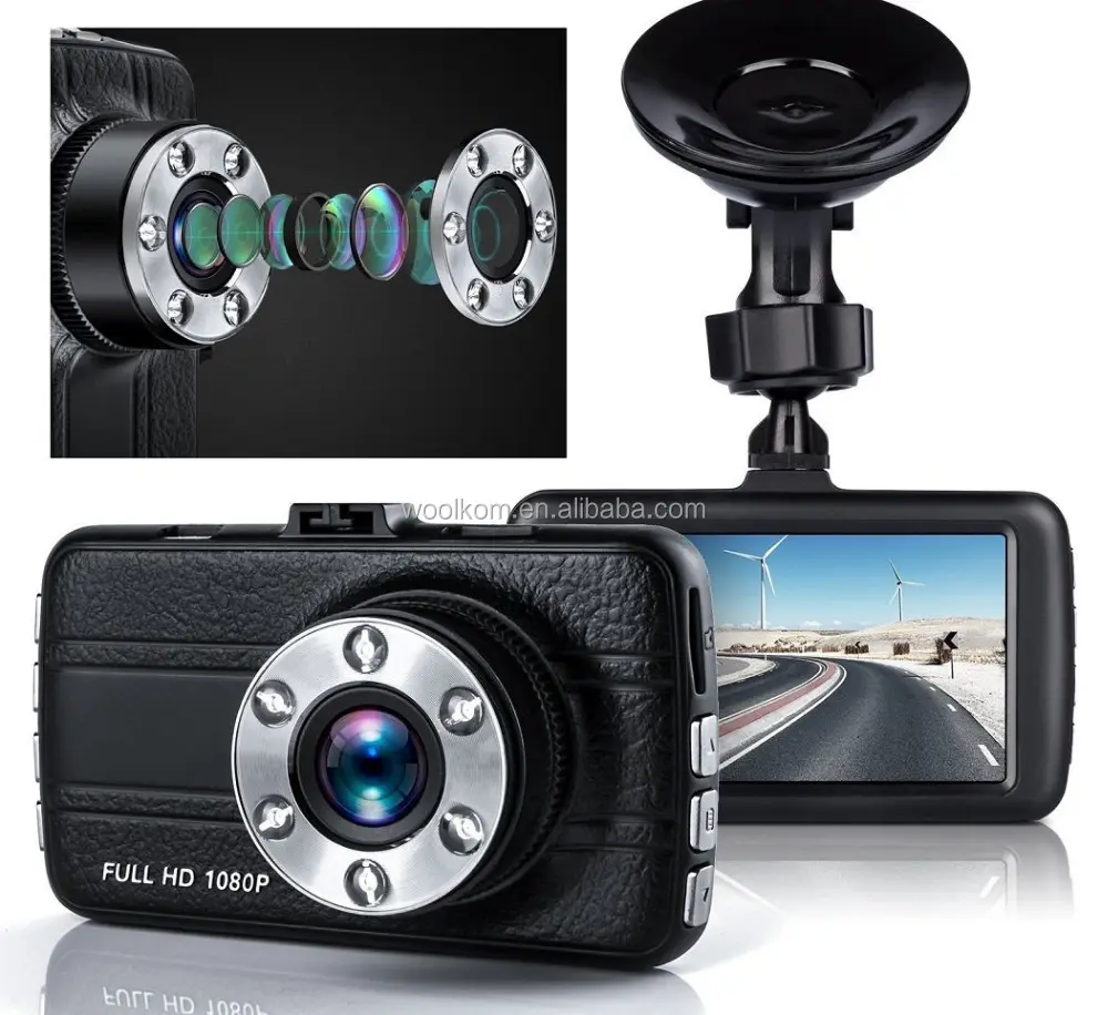 Novatek กล้องติดรถยนต์96220 ",กล้องบันทึกวิดีโอ DVR ในรถยนต์ LCD 3.0 P HD มุมกว้าง1080องศา