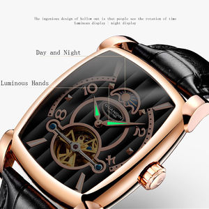 GUANQIN GJ16108 Orologio da Uomo con <span class=keywords><strong>Quadrante</strong></span> <span class=keywords><strong>Quadrato</strong></span> Traforato, Movimento Meccanico Automatico, Cinturino in Pelle, Fasi Lunari, Orologio Formale - Product Image 5
