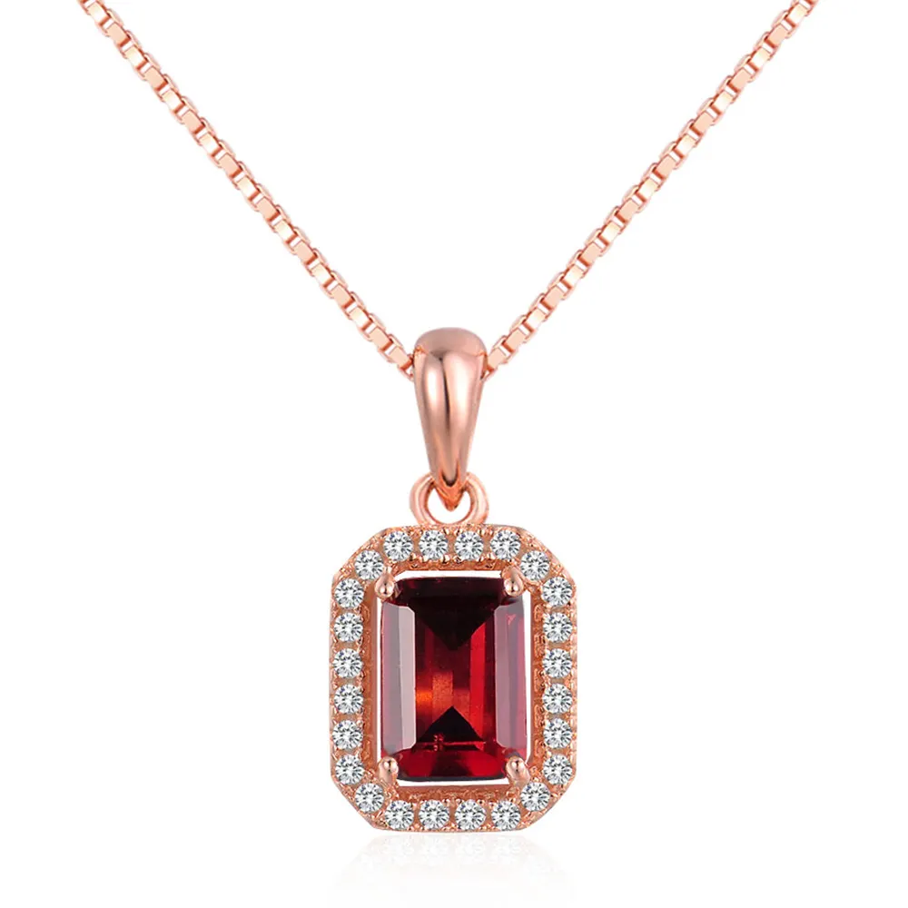 Natural Gemstone 925 Sterling Silver 5x7mm Square Red Garnet Necklace S925 For Women NI053