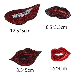 Charming Lips Sequin Embroidery Patches Applique Embroidered Iron On Patches For Jeans Jackets Clothes Backpacks