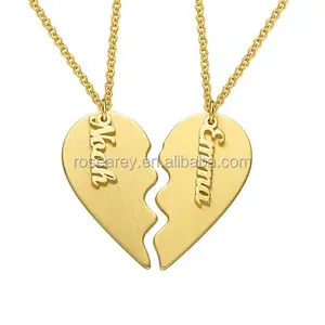 Collier avec pendentif de couple, Unique, en acier inoxydable 316L, 18K, demi-cœur mat, en or, inoxydable