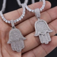 Colgante de collar de mano hamsa de Plata de Ley 925, chapado en rodio blanco de 14K