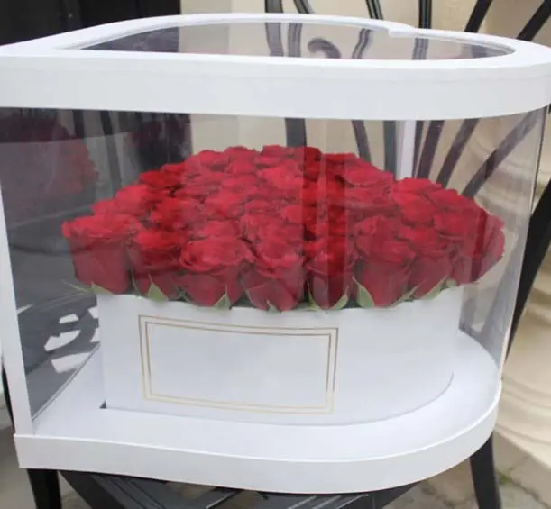 Boîte à fleurs en plastique transparent, forme de cœur, pour conserver les fleurs