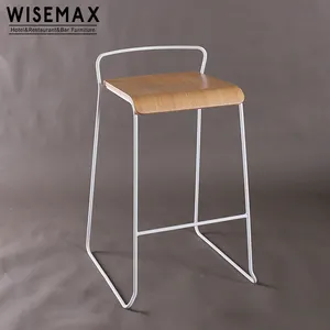 Modern basit tasarım endüstriyel metal çerçeve kontrplak koltuk demir çubuk dışkı ahşap sandalye kolay restoran yüksek bar sandalyesi tasarımları