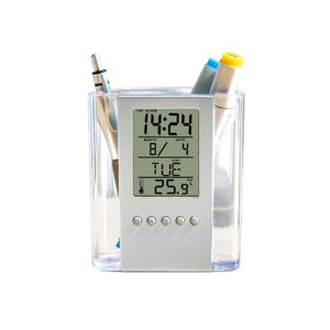 Acrylic Study Table Clock with Penholder Kids Pen with Clock