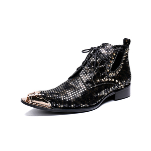 NA101 Nuovi Stivali da Cowboy da <span class=keywords><strong>Uomo</strong></span> in Vera Pelle Nera e <span class=keywords><strong>Oro</strong></span> con Lacci, Punta a Spillo e Dettagli Metallici, Stile Motociclista, <span class=keywords><strong>Scarpe</strong></span> Moda <span class=keywords><strong>Uomo</strong></span> - Product Image 2