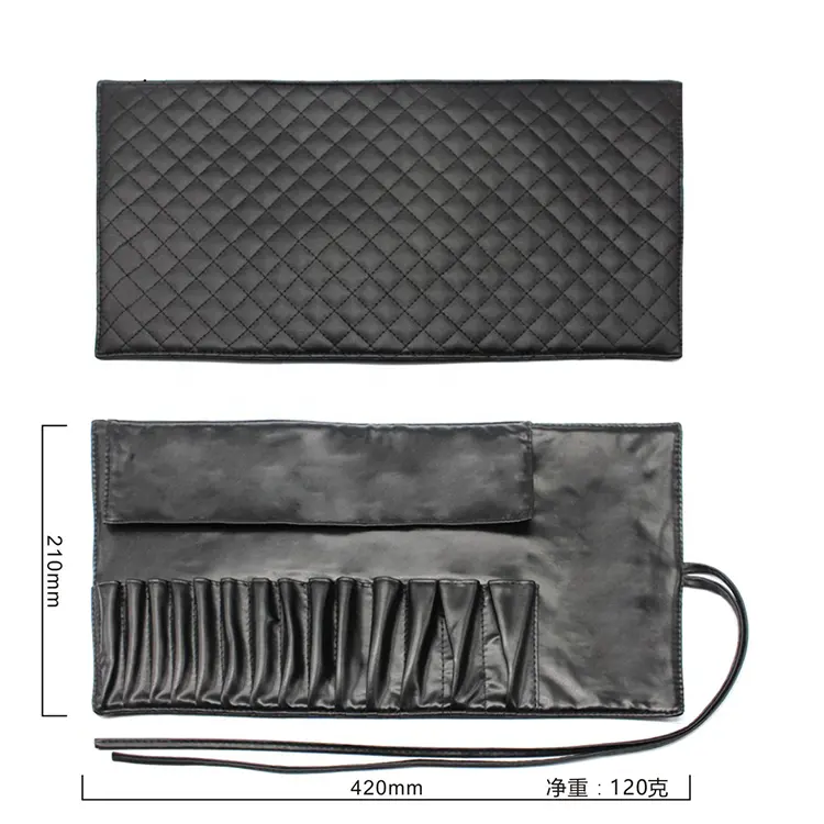Double - Layer หนา PU 14 ช่องใส่สีดำแปรงแต่งหน้า Travel กระเป๋าเข็มขัด